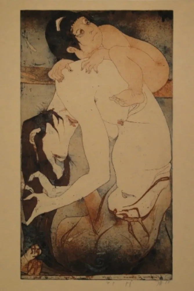 Офорт И Аквитанта Janssen - Die Bergfrau Yamauba und das Riesenkind Kintaro