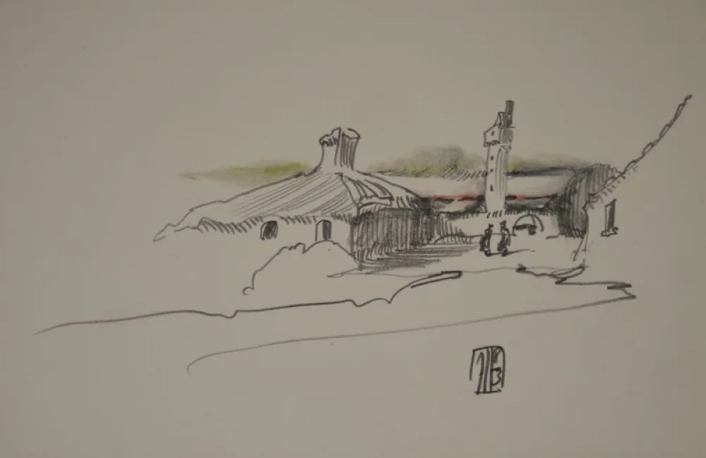 Нет Никаких Технических Janssen - (Nordische Landschaft mit Gebäuden, Turm und zwei Personen)