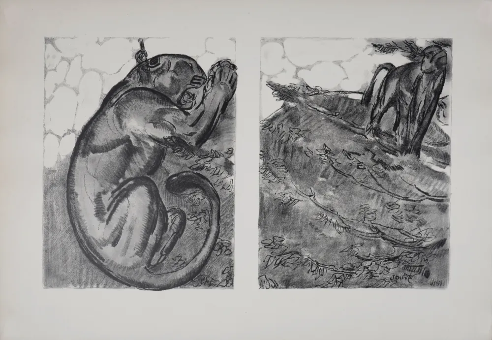 Литография Jouve - Panthère et Singe