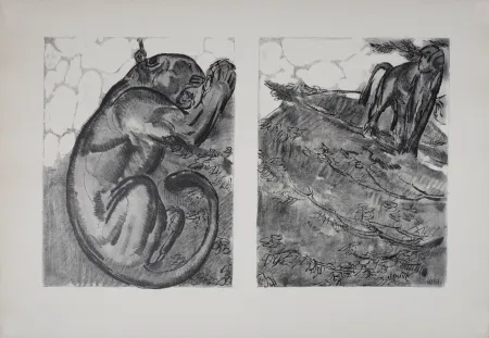 Литография Jouve - Panthère et Singe