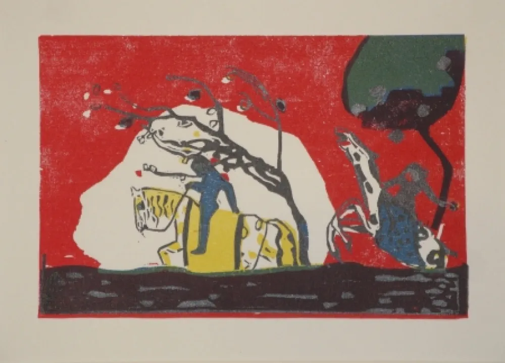 Гравюра На Дереве Kandinsky - Zwei Reiter vor Rot.