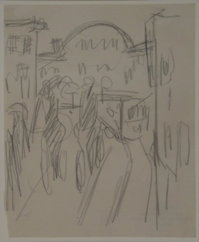 Нет Никаких Технических Kirchner - (Bahnhof Friedrichstrasse mit Radfahrern, Passanten und Strassenbahn)