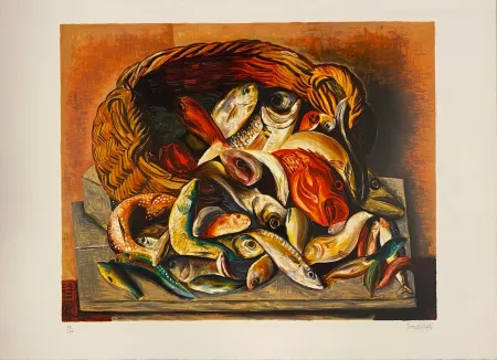 Литография Kisling - Les poissons