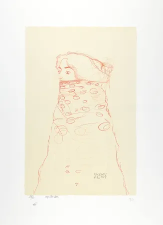 Литография Klimt - La femme à l'écharpe, 1910 | Woman with Scarf, 1910 (Dame im Dreiviertelprofil nach links, den Mund und einen Teil der Frisur durch Umhang verdeckt)