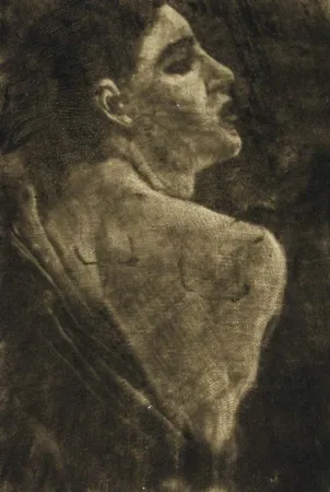 Гравюра Klinger - Weibliche Halbfigur Schabkunstversuch.