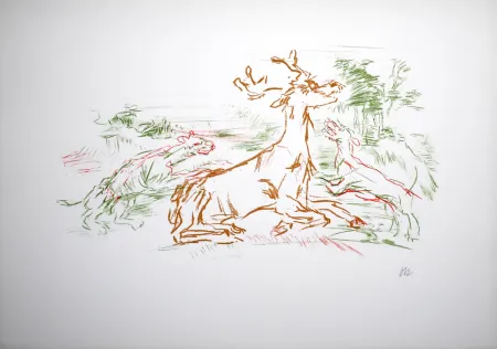 Литография Kokoschka - Le cerf, le cygne sont des masques..., 1967 - Hand-signed with Oskar Kokoschka's initials