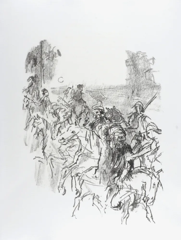 Литография Kokoschka - Lear and his men leaving Goneril's castle, 1963