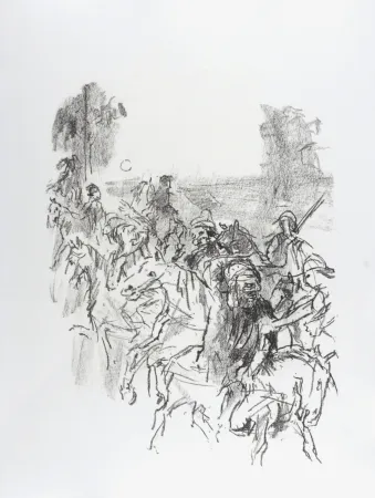 Литография Kokoschka - Lear and his men leaving Goneril's castle, 1963