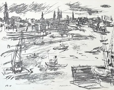 Литография Kokoschka - Oskar Kokoschka (1886–1980) - Port of Hamburg - Lithograph on paper - 1961