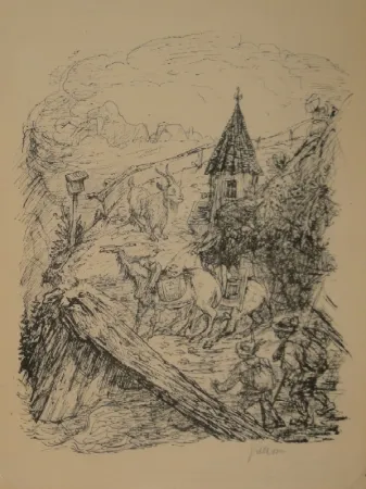 Литография Kubin - Transport im Gebirge