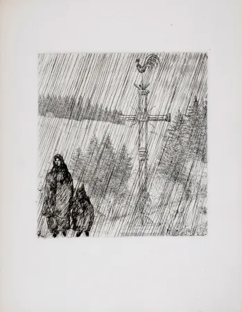 Офорт Laboureur - Bretagne : Promenade au calvaire, 1946