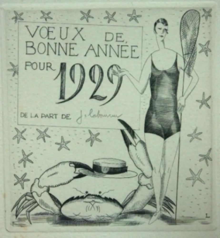 Гравюра Сухой Иглой Laboureur - La pêcheuse au crabe.