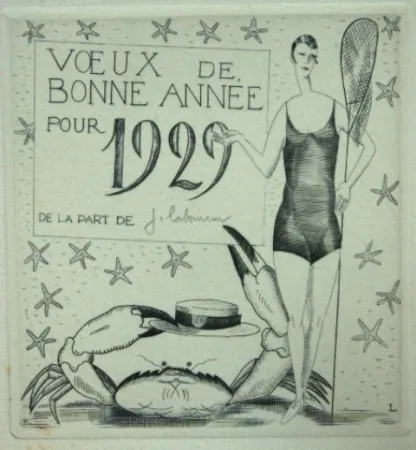 Гравюра Сухой Иглой Laboureur - La pêcheuse au crabe.