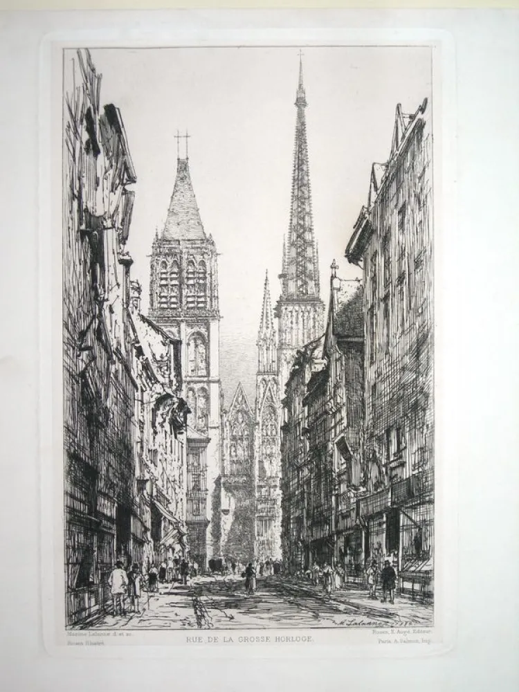 Гравюра Lalanne - Rue de la Grosse Horloge