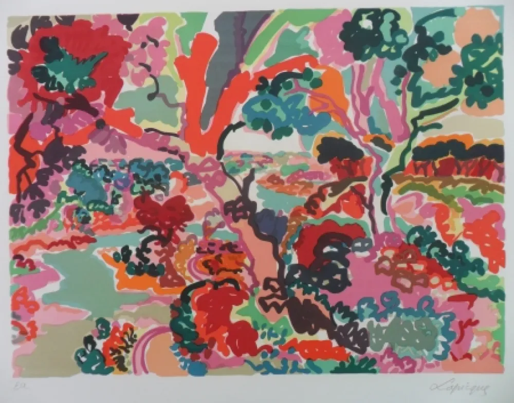 Литография Lapicque - Foret au bord du Trieux