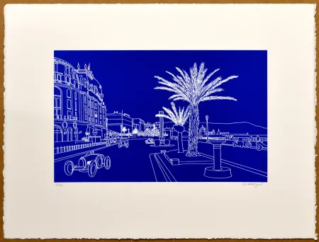 Линогравюра Larregui - Nice - Promenade des Anglais