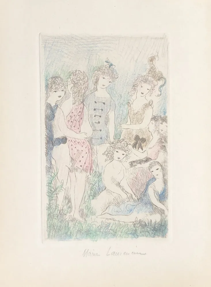 Гравюра Laurencin - Huit filles dans un pré
