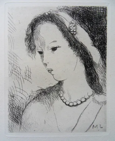 Гравюра Laurencin - Jeune fille au collier de perles
