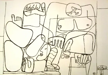 Литография Le Corbusier - Black and White lithograph from the Portofolio “Cortège” - 1939. Fall of Barcelona