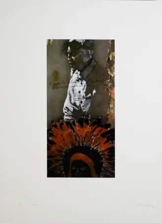 Литография Le Gac - Le peintre absent, l'indien et le coureur automobile, 1995