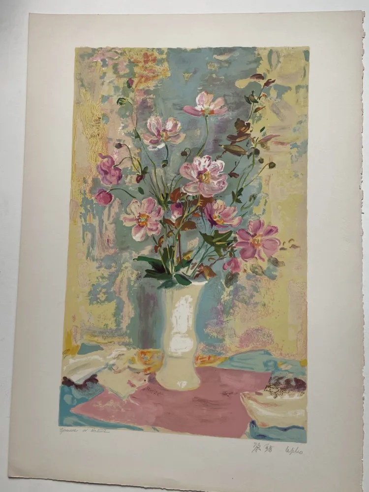 Литография Lê Phô - Bouquet sur le napperon rose