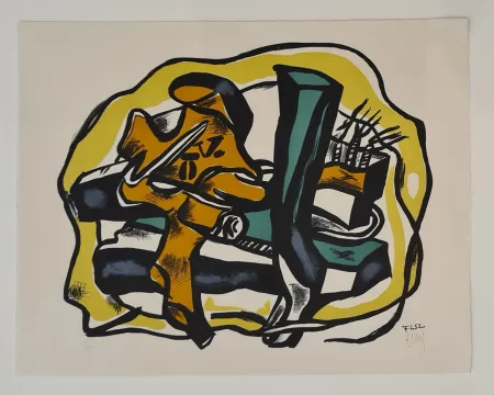 Литография Leger - Composition sur fond jaune 