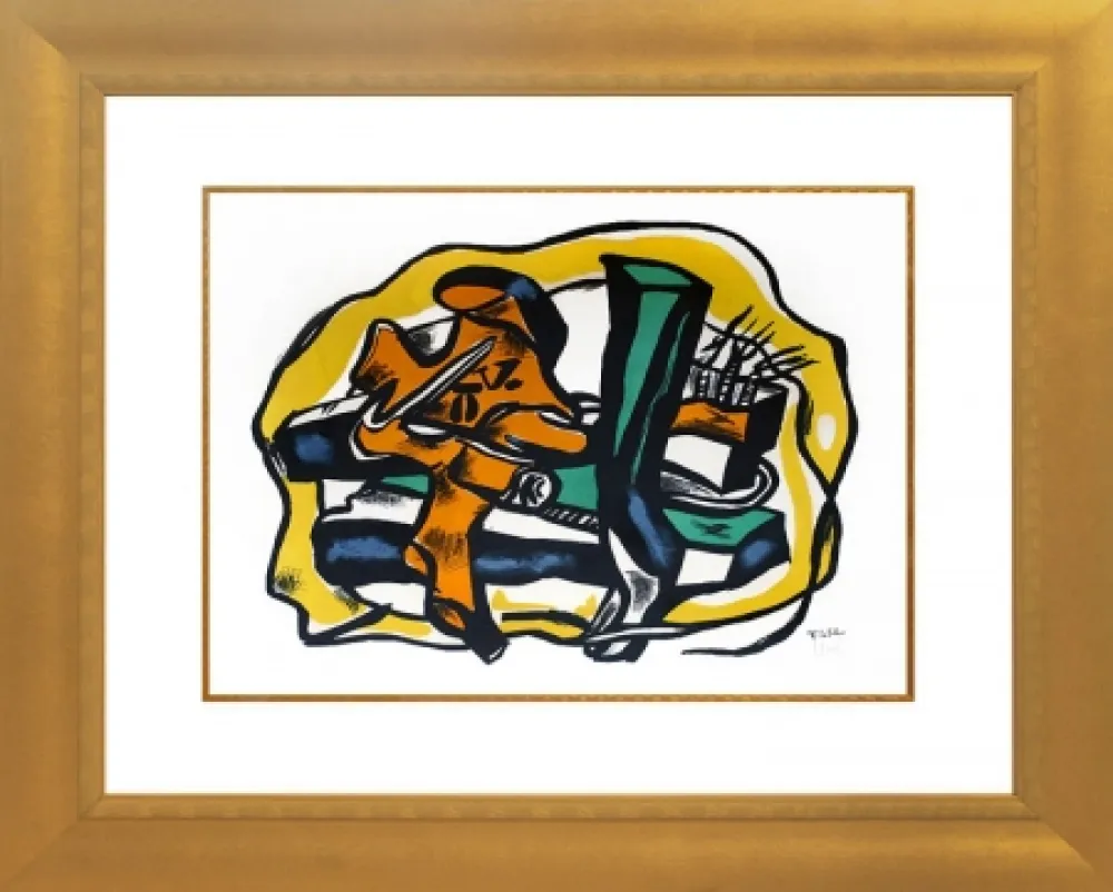 Литография Leger - Composition sur fond Jaune