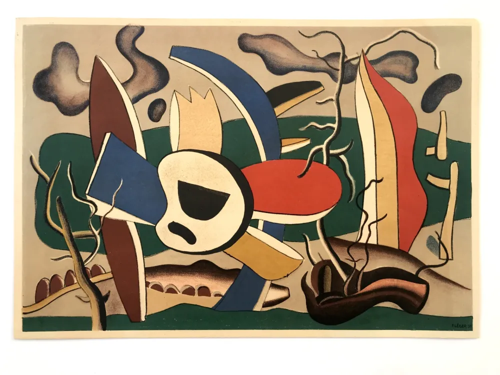 Литография Leger - Fleurs et papillons / Peintures antérieures à 1940
