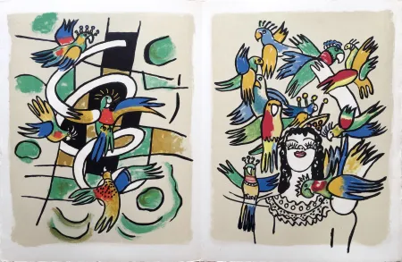 Литография Leger - LA REINE DES PERROQUETS (CIRQUE. 1950)