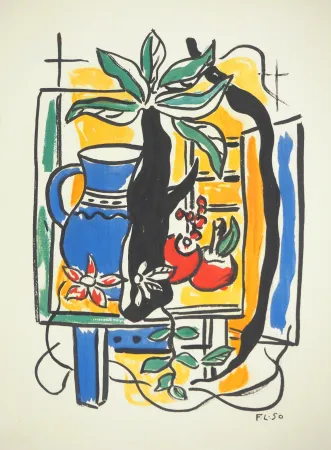Литография Leger - Nature morte au pichet bleu
