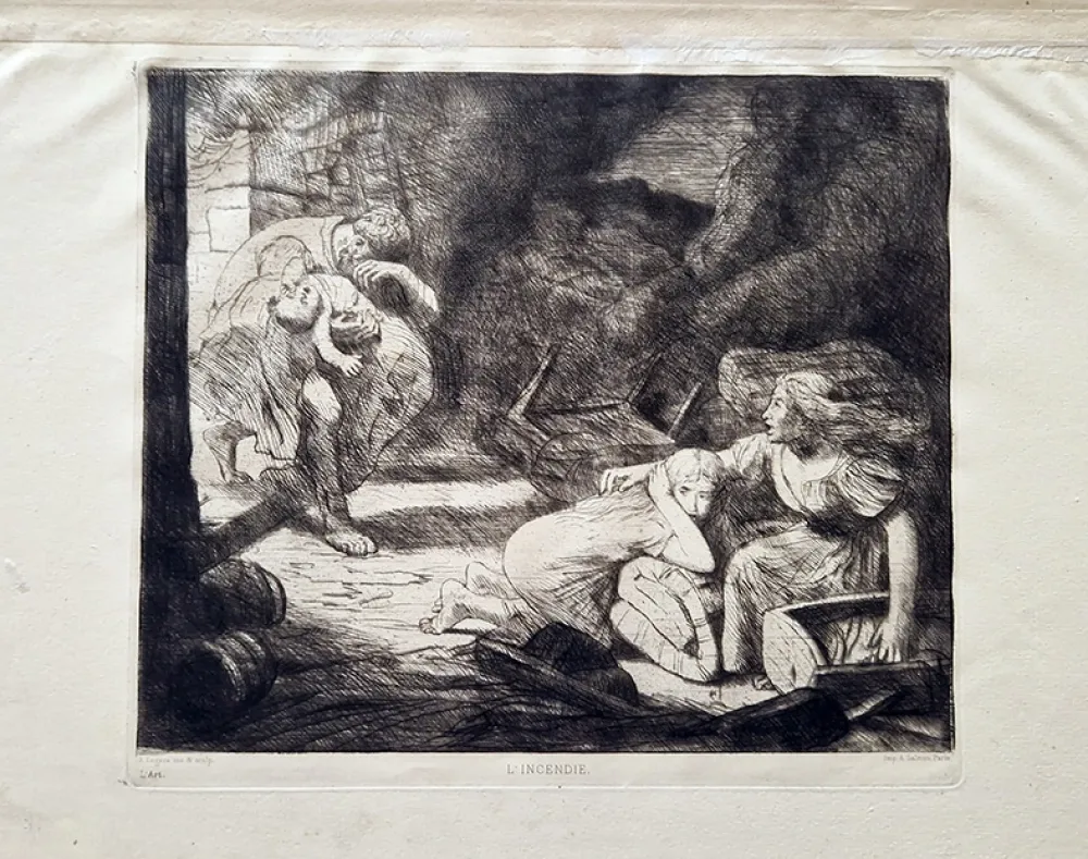 Офорт Legros - L'incendie