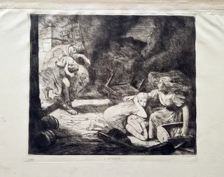 Офорт Legros - L'incendie