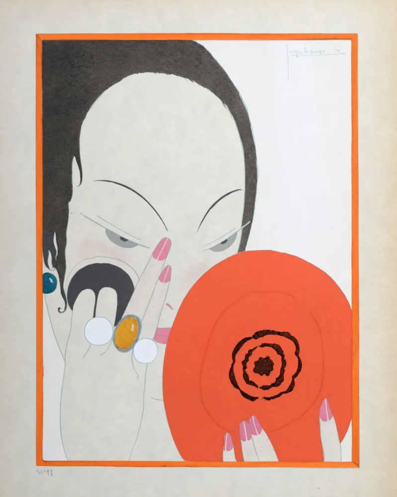 Трафарет Lepape - La femme au Miroir rouge,  C. 1914 