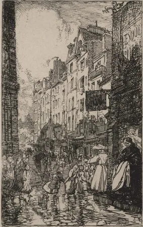 Гравюра Lepere - Rue Boutebrie, le quartier St. Séverin