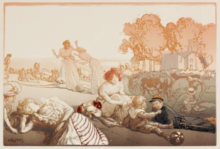 Гравюра На Дереве Lepere - Sonntag vor den Thoren von Paris  (Bucolique moderne)