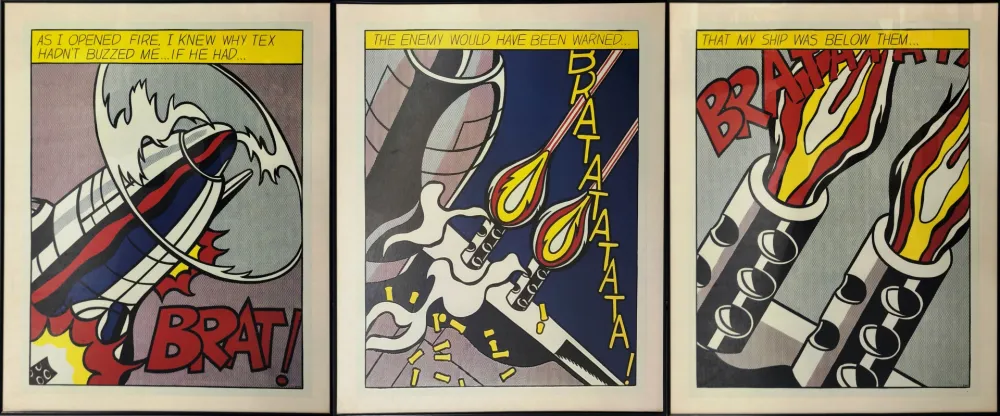 Литография Lichtenstein - As I opened Fire, 1964. Tripytchon. 