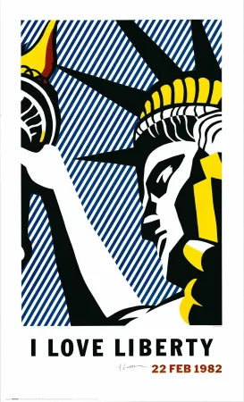 Литография Lichtenstein - 'I Love Liberty' Hand-Signed 1982 Offset-lithograph