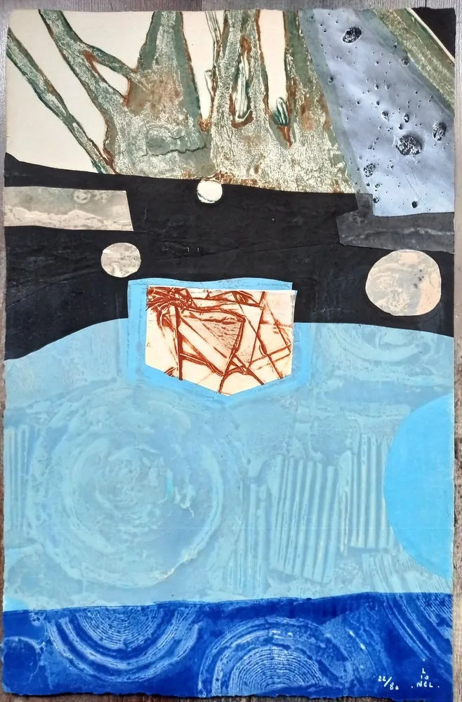 Карборунд Lionel - Lionel Perrotte, Hand signed Abstract Composition, Original Carborundum Etching, 1980s