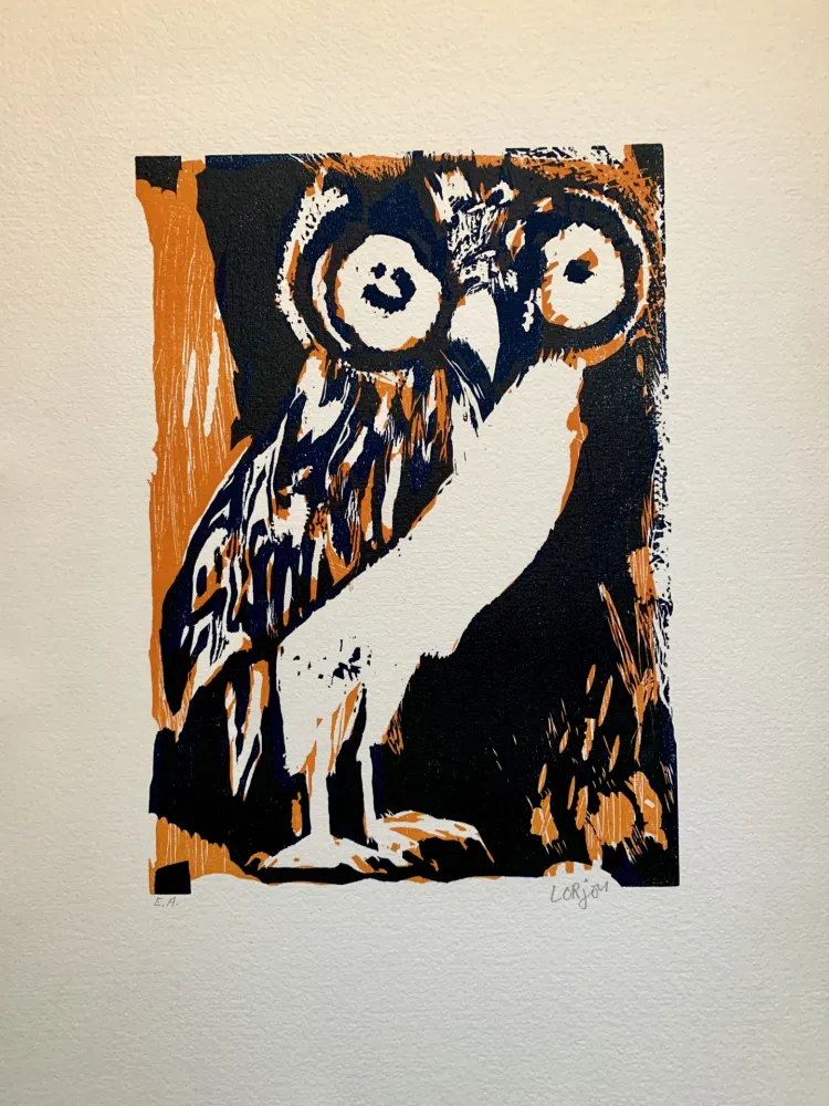 Гравюра На Дереве Lorjou - Les animaux  : Chouette orange