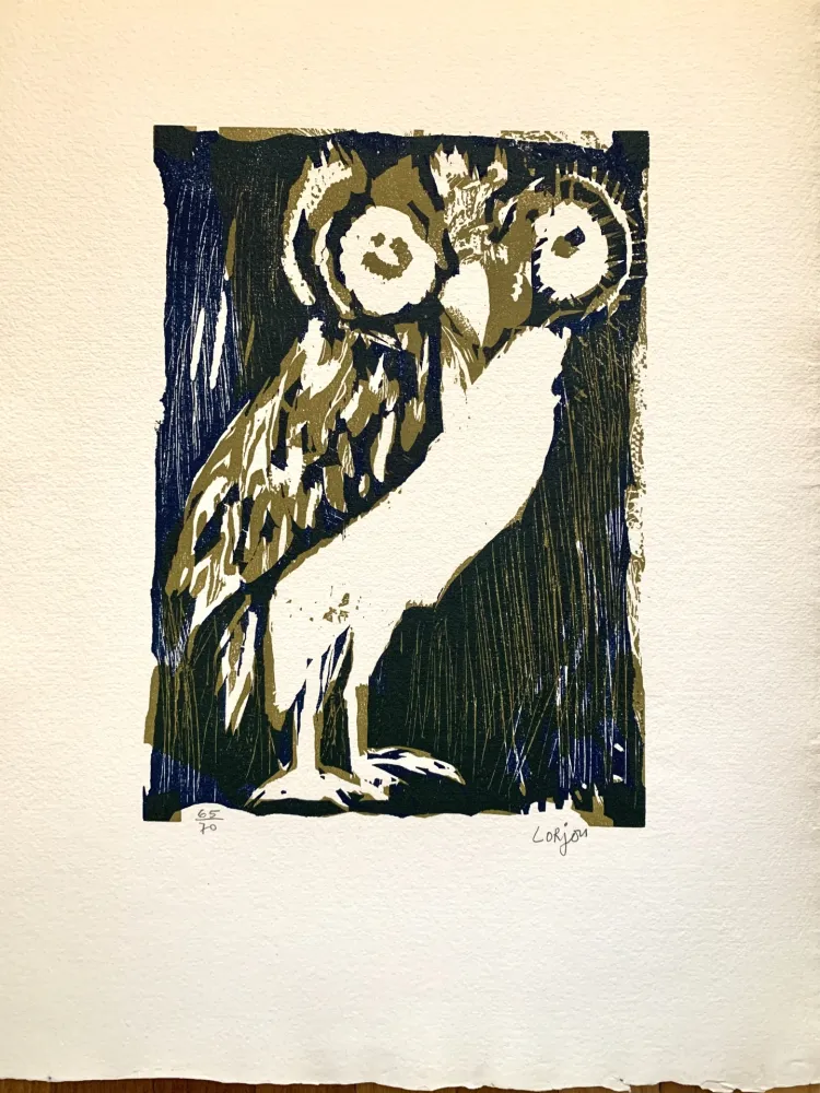Гравюра На Дереве Lorjou -  Les animaux : Chouette verte 