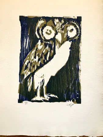 Гравюра На Дереве Lorjou -  Les animaux : Chouette verte 