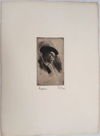 Гравюра Сухой Иглой Luce - Maximilien LUCE - Etude d'un homme au chapeau, de profil droit Vers 1895 - Gravure originale signée