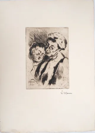 Гравюра Сухой Иглой Luce - Maximilien LUCE - Tendresse entre la grand-mère et l'enfant - Gravure originale signée