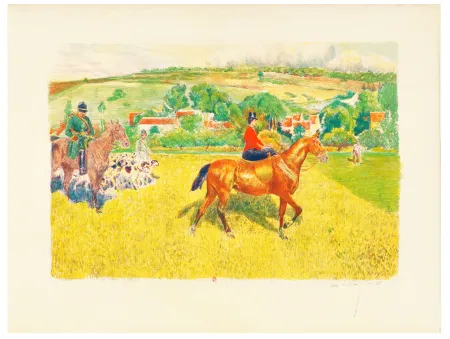 Литография Lunois - Départ pour la Chasse