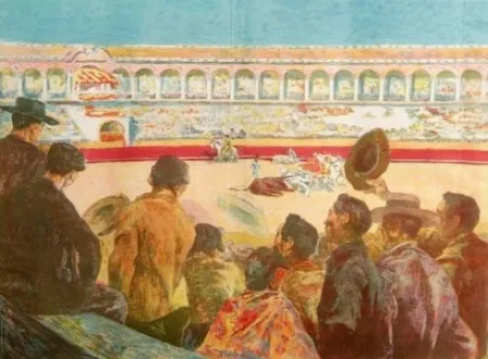 Литография Lunois - La Corrida:  L'enlèvement du taureau (Taking Away the Bull)