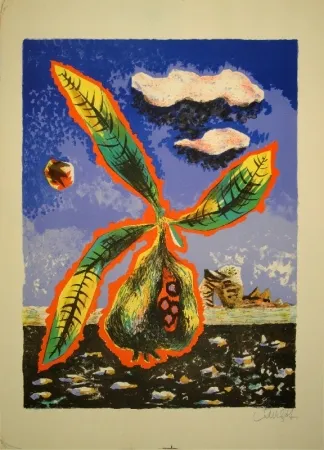 Литография Lurcat - Frucht mit Blättern in phantastischer Landschaft
