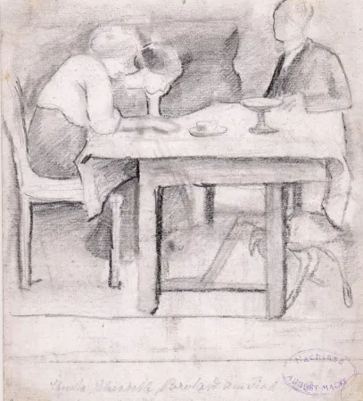 Нет Никаких Технических Macke - Christa, Elisabeth, Bernhard am Tisch. Verso: Geburtstagstisch für Sofie Gerhardt.