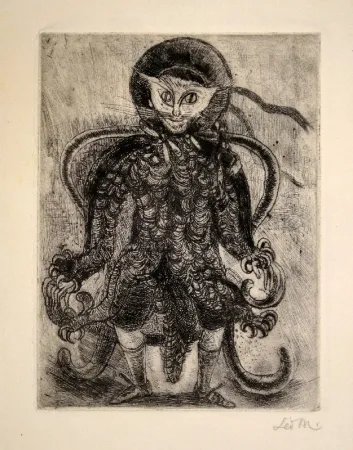 Офорт Maillet - (Katzenwesen auf Sessel)