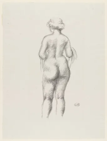 Литография Maillol - Femme nue de dos tenant une echarpe 