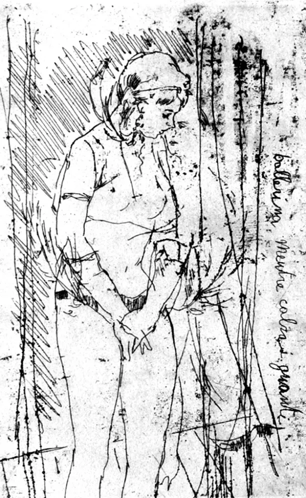 Офорт Manfredi - Ballerina mentre calza i guanti